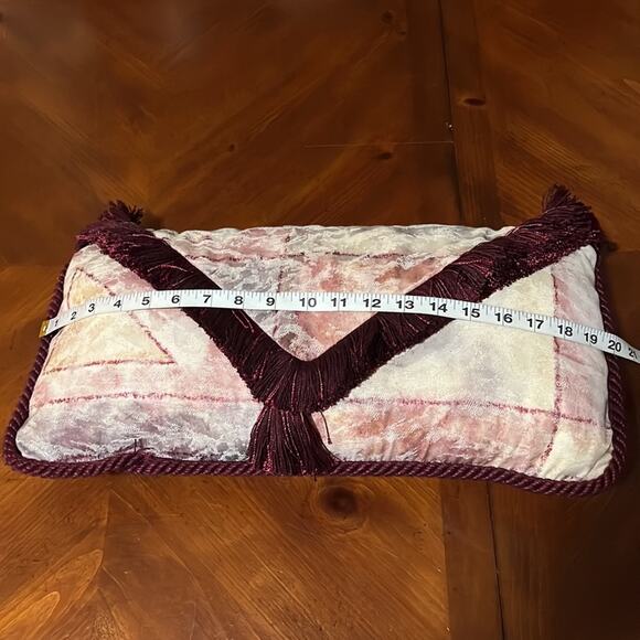 Beige & Burgundy Brocade Envelope Throw Pillow with Fringe Handmade - Picture 5 of 6